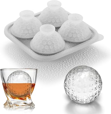 Novelty Golf Gifts Ball Ice Maker Mold, 2.2 Large Sphere Round Ice Cube Mold for Cocktails, Whiskey, Bourbon Chilling, 4 Hole Fun Shapes Big Silicone Circle Ice Cube Trays