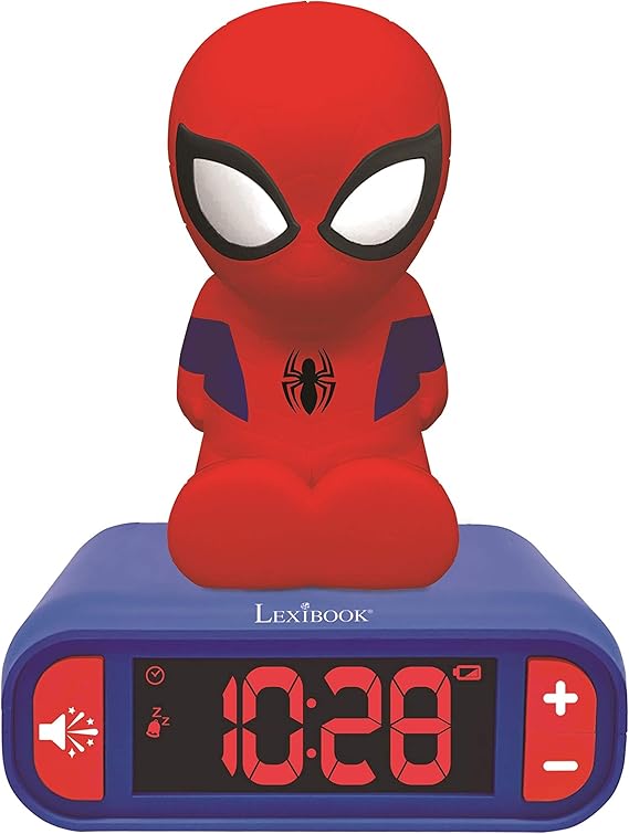 LEXIBOOK, Spider-Man, Nightlight Alarm Clock, Sounds and Melodies, LCD Backlit Screen, Luminous, Snooze, Blue/Red, RL800SP
