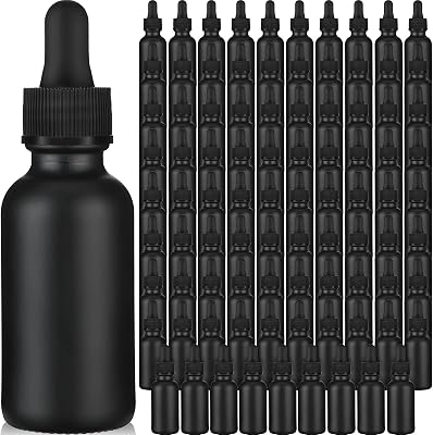 Epakh 100 Pcs 1oz Dropper Bottle 30ml Round Glass Bottles With Droppers And Hats Empty Glass Dropper Container For Essential Oils Lab Tinctures Medicine PerfumesBlack