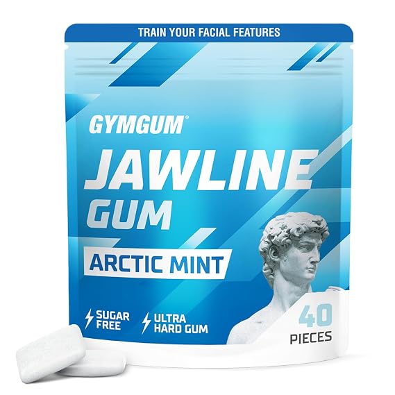 Gymgum Jawline Gum | Hard Chewing Gum For Jaw Strength | Train Your Facial Features - Mewing Jaw Gum | Ultimate Jawline Exerciser | 0 Calories & Sugar Free Hard Gum (Arctic Mint, 40 Count) | Ultra-hard chewing gum for jawline definition, jaw training & strengthening. Sugar-free with zero calories.