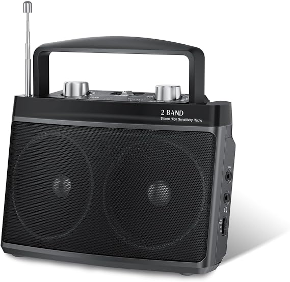 Portable AM FM Radio with Best Reception, Transistor Radio with Bluetooth Plug in Wall or Battery Powered,Headphone Jack, Aux in for Home,Gift,Seniors