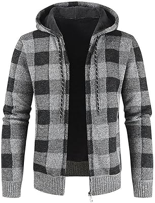 Mens Zip Up Hoodies with Pockets, Casual Long Sleeve Sherpa Fleece Lined Cardigan Sweater Jacket