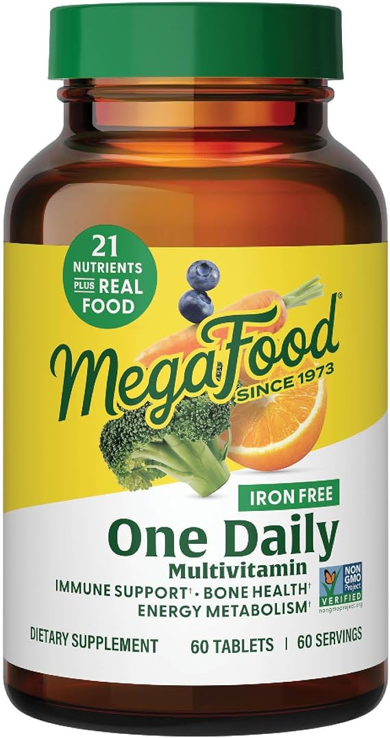 MegaFood One Daily Iron Free Multivitamin for Adults, 60 Tablets | Multivitamin for Women and Men, Immune Support Supplement, Cellular Energy, Muscle & Bone Health, Vegetarian, 60 Servings