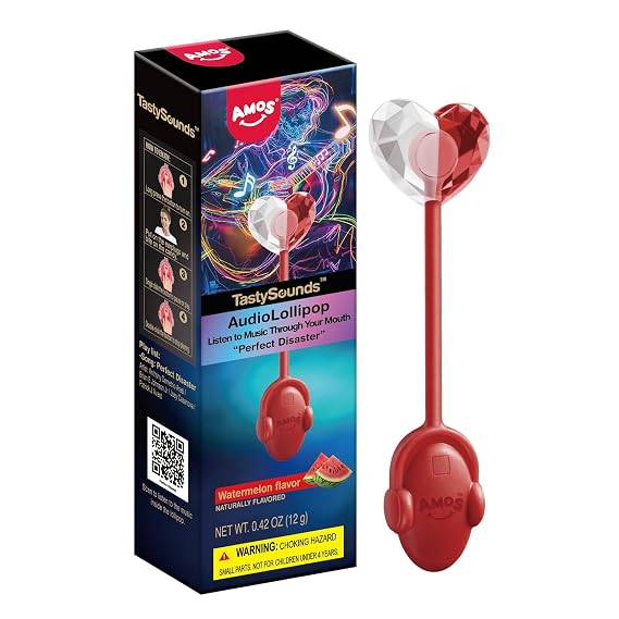 Amos Music Lollipop Candy, Audio Singing Lollipop, Unique Gift for Friends, Individually Wrapped Natural Watermelon Flavor (1 Pack)