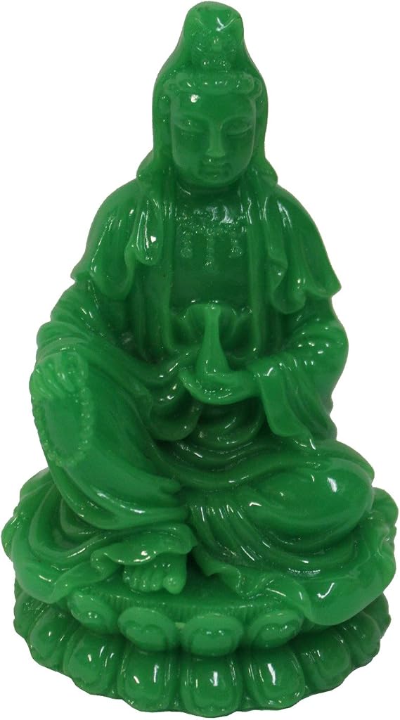 4" Jade Colored Quan Yin with Vase Sitting