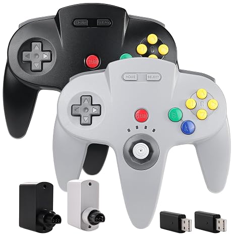2 Pack Wireless N64 Controller for Switch 1 & 2, N64 Console, Gray/Black