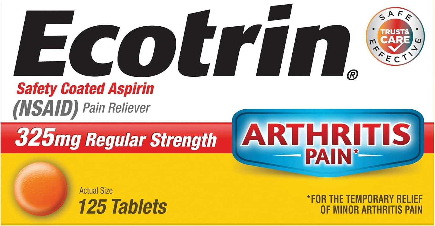 Ecotrin Regular Strength Aspirin, Arthritis Pain Relief, 325mg Regular Strength, 125 Safety Coated Tablets