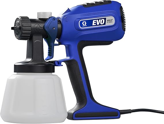 Graco EVO HVLP Paint & Stain Sprayer, Electric Brass Nozzles | 1 stain & 1 paint brass nozzle, sprays unthinned, lightweight ergonomic grip, one-touch flow control