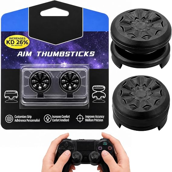 Thumb Grips For Ps5 Ps4 Controller Silicone Joystick Caps Black Pack Of 2