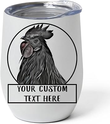 Personalized Pet Photo Tumbler 12oz - Custom Ayam Cemani Chicken Rooster Portrait Stainless Steel Vacuum Insulated Cup with Lid - Novelty Gifts for Chicken Lovers