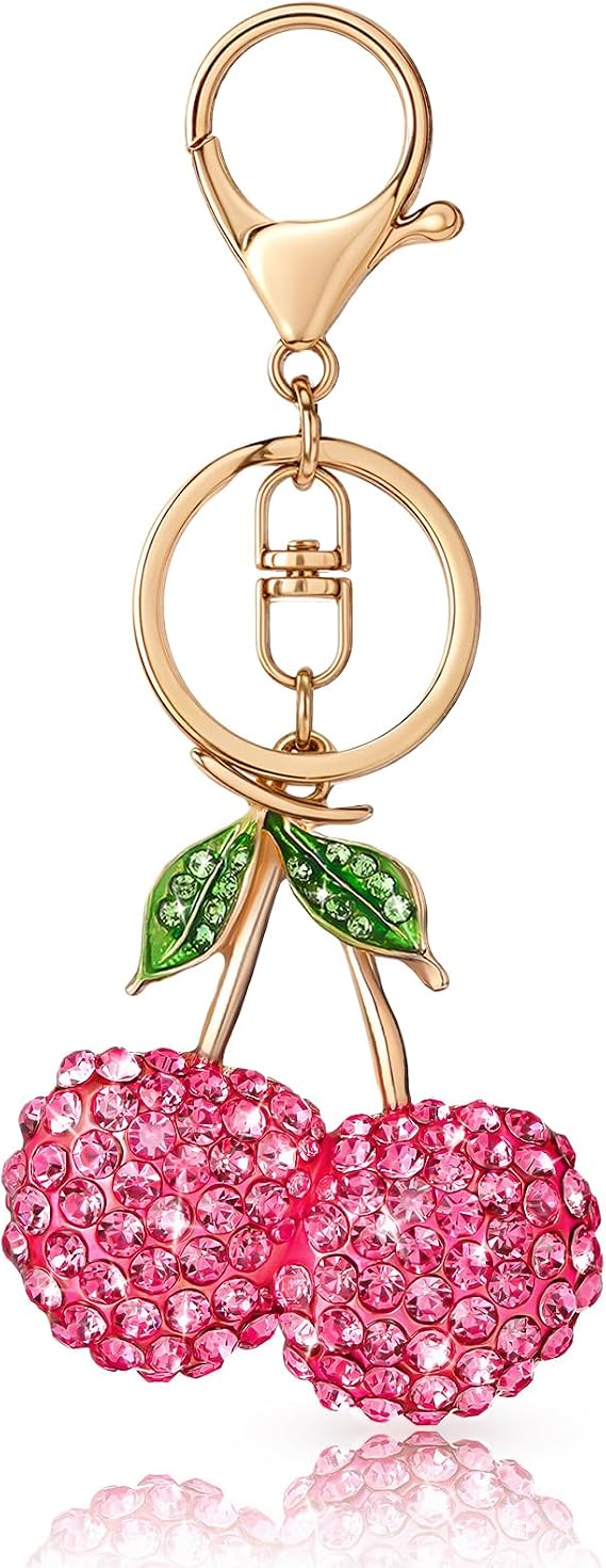Diamond Hot Pink Cherry Charm,Cherry Keychain,Cherry Bag Charm,Cute Cherry Charm Handbag,Purse,Birthday