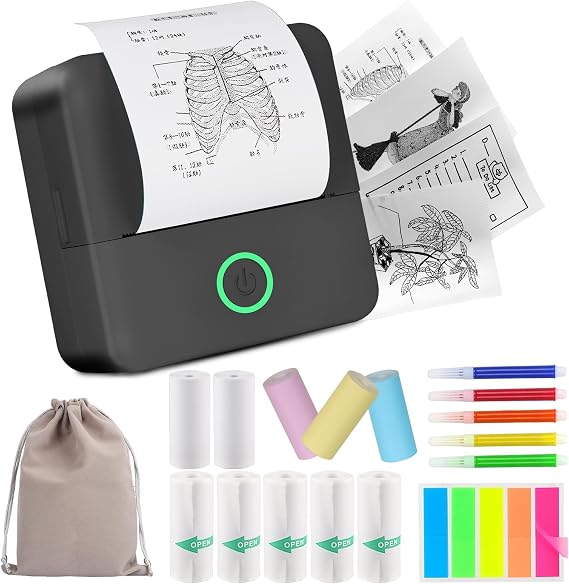 Mini Pocket Printer Portable Thermal Photo Printer with 10 Rolls Printing Paper for Android or iOS APP, Bluetooth Inkless Printer Labler Maker