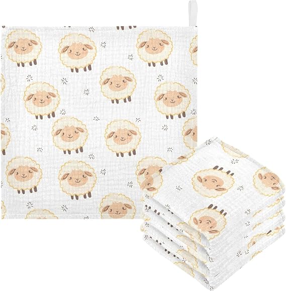 Baby Gauze Towels for Kids Soft Handkerchief Newborn 100% Cotton Sheep White Absorbent 12x12 Inch 3 Pack