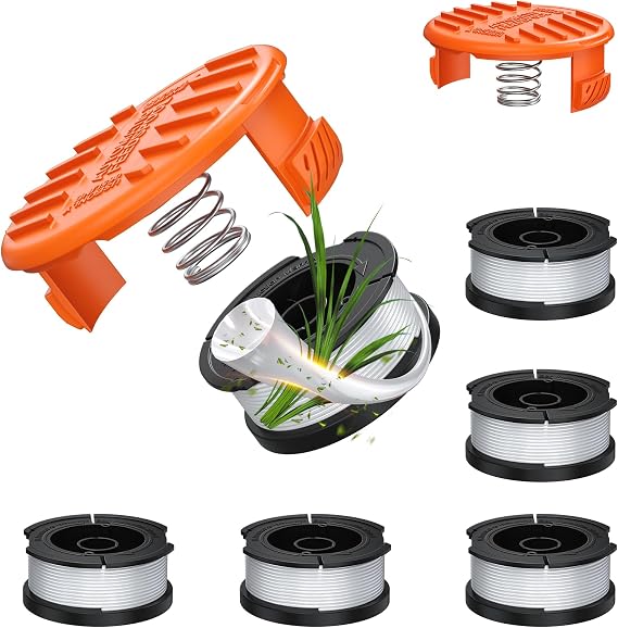 Bessport 8 Pack AF-100 String Trimmer Replacement Spool Fit for Black+Decker, 30ft 0.065" Trimmer Line Autofeed Weed Eater String Compatible with Black+Decker Weed Wacker (6 Spools+2 Caps)