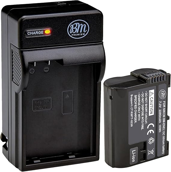 BM Premium EN-EL15C High Capacity Battery and Charger for Nikon Zf, ZR, Z5, Z5 II, Z6, Z6 II, Z6 III, Z7, Z7II, Z8, D500, D600, D610, D750, D780, D800, D810, D850, D7000, D7100, D7200, D7500 Cameras