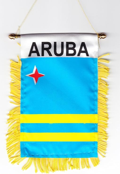 Aruba Fringed Rear-View Mirror Window Hanging Flag with Suction Cup