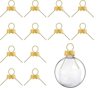 Hotop 50 Pieces Round Christmas Ornament Caps Christmas Hangers Caps Porcelain Ceramic Glass Ornaments for Xmas DIY DecorationsGold