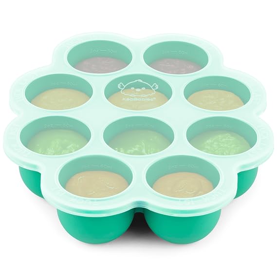 KeaBabies Silicone Food Freezer Trays with Lid, 2oz x 10 Pods(Alpine Green)