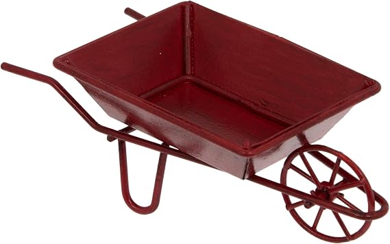 Fairy Garden Craft Miniatures - Miniature Red Metal Wheelbarrow - Scale 1:12
