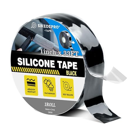 SIKEDEPRO Self-Fusing Silicone Tape 1" x 33' x 20mil Black, Waterproof & Heat-Resistant Rubber Repair Tape No Residue, Electrical Insulating, Chemical Resistant for Automotive, Plumbing & Outdoor