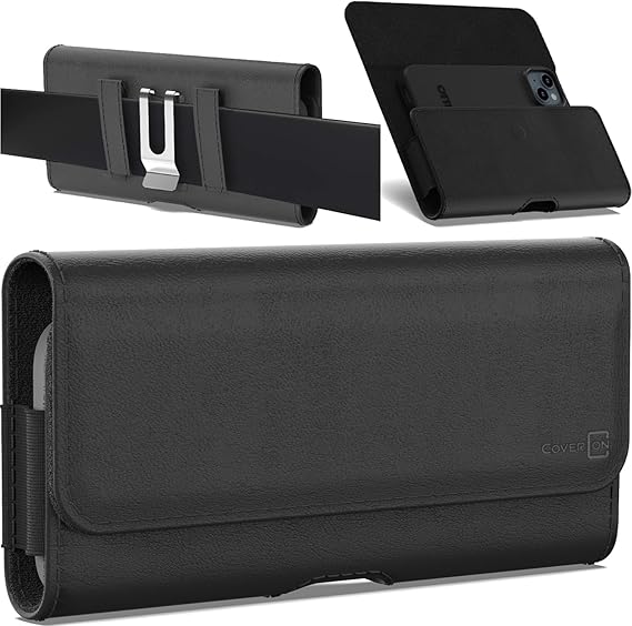 CoverON Holster for Apple iPhone 17 Air 17 Pro Max/16+ 15+ 16 15 Pro max/ 14 13 12 11 Plus Xs Pro Max, Cell Phone Case Belt Clip Carrying Leather Pouch (Fits with Otterbox or Any Case on)