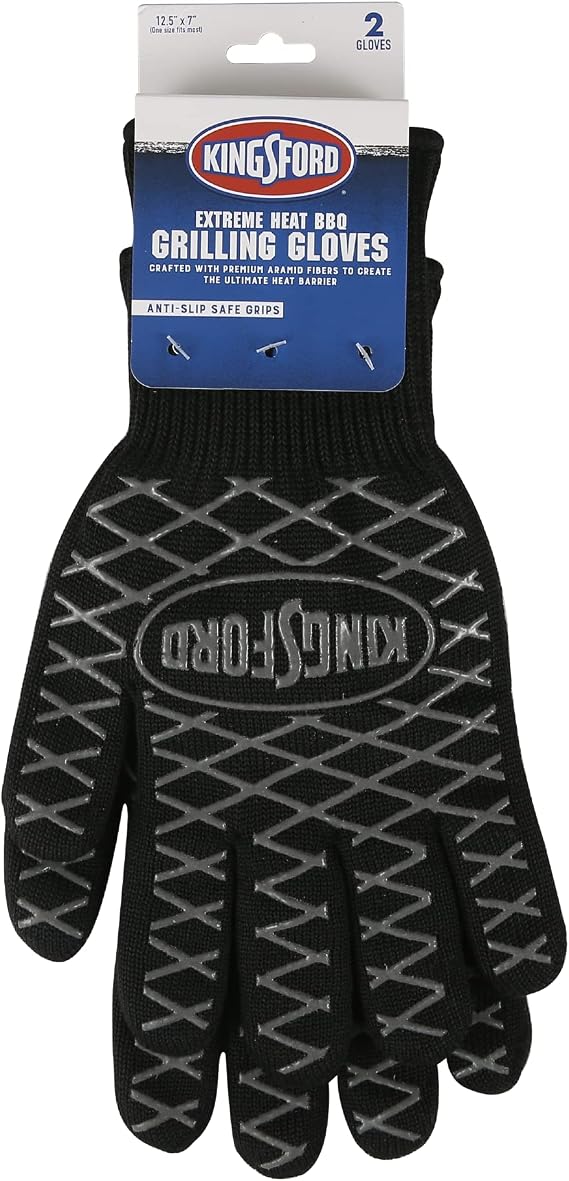 Kingsford Heat-Resistant BBQ Grill Gloves, Five Finger, 2 Count Pair | Protects hands from extreme temperatures, textured grip for secure hold, sold as a set of two