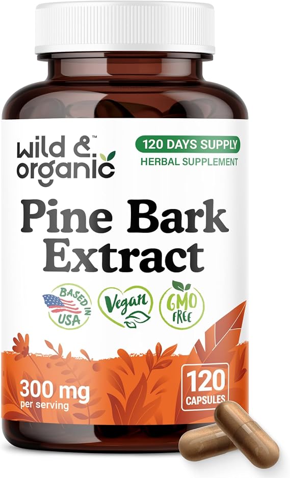 Wild & Organic Pine Bark Capsules 300 mg - Antioxidant Support - 120 Count