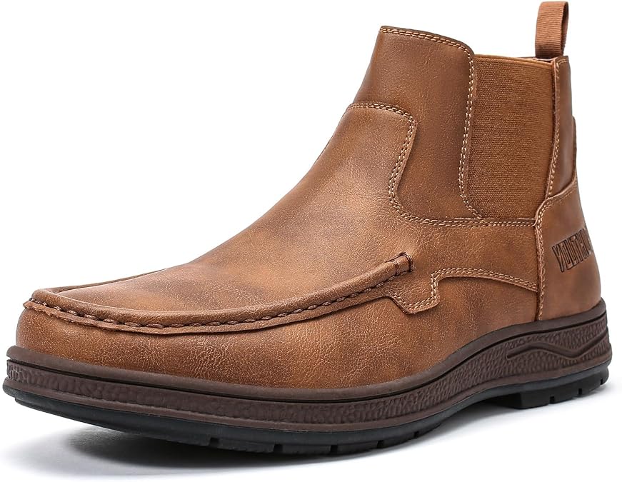 YOUTHUP Men's Chelsea Boots PU Leather Slip-on Casual Work Walking Shoes