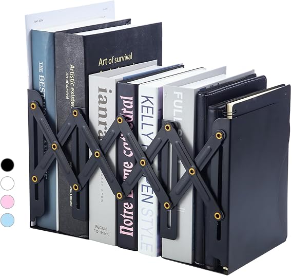 M&G Adjustable Bookends Book Ends for Shelves, Metal Bookend for Heavy Books, Desk Magazine File Organizer Holder Extends up to 20in, Book Stopper for Home, Office, Classroom (Black)