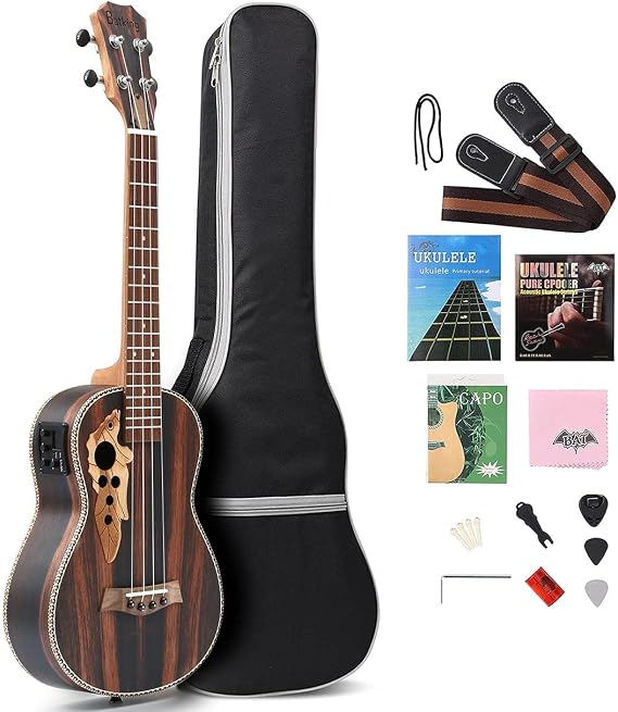 Batking 26" All Blackwood Tenor Acoustic Electric Ukulele with Truss Rod EQ Gig Bag Strap Nylon String Electric Tuner Pick Shaker