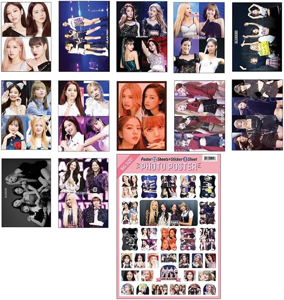 K-POP Idol Group 2020 12 Posters + 1 Sticker Set All A3 Sizes Black Pink