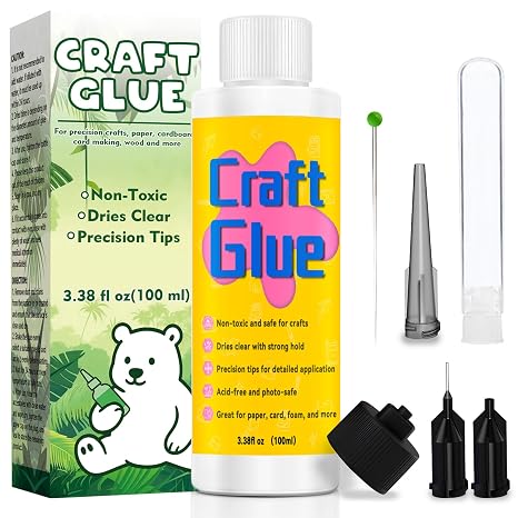 Craft Glue, 3.38 Fl Oz, Quick-Dry, Fine Tip, Dries Clear