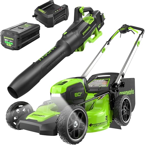 Greenworks 80V 21in Mower/Blower Kit, 5.0 Ah Battery and Charger