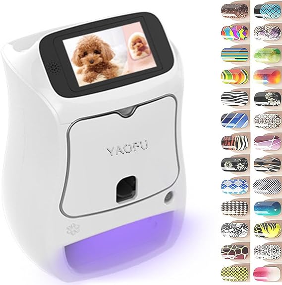 Multifunctional Nail Printer Machine 3d Digital Art Print Machine Portable Automatic Nail DIY Mobile Art Nails Pictures Printing Machine with UV lights/Drying Fan for Nail Salon Use