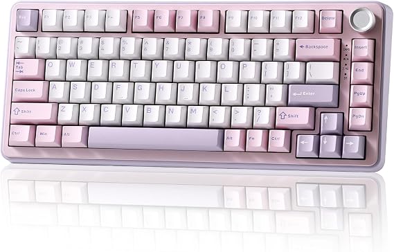 YUNZII B75 PRO Wireless Mechanical Keyboard,75% Layout with Knob,Hot Swap Gasket Custom Structure,Creamy Pre-lubed Switches,RGB Backlit,Bluetooth/Type-C/2.4G for Win/Mac（Cocoa Cream V2 Switch,Purple