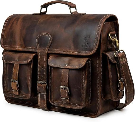 cuero Leather Messenger Bag for Men, 14 Inch Laptop Bag, Crossbody Bag Men, Vintage Handmade Leather Satchel Bag Full Grain Business Briefcase Shoulder Bag for Office/Work/Travel - Brown