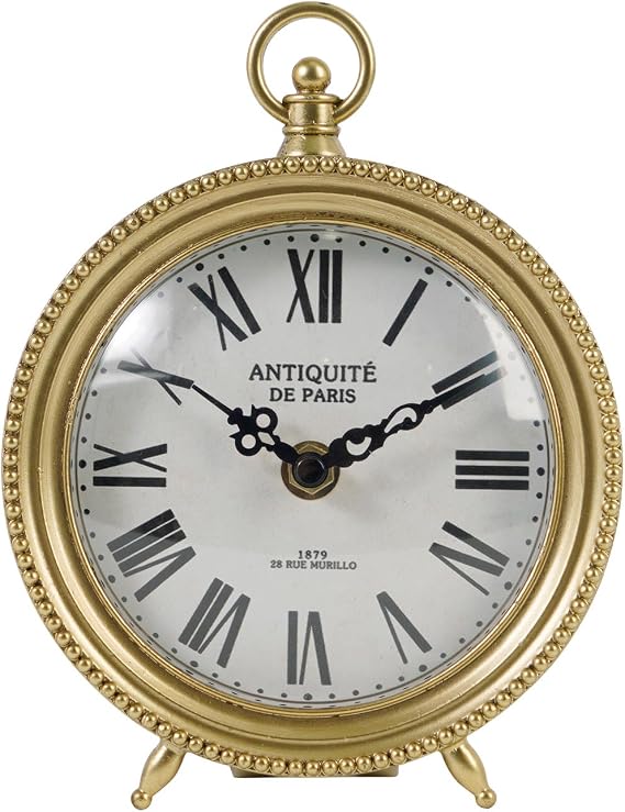 NIKKY HOME Gold Table Clock, Silent Non-Ticking Shelf Desk Top Clock Battery Operated Classic Design, Decorative Home Decor for Living Room, Fireplace Mantel, Desktop, Countertop