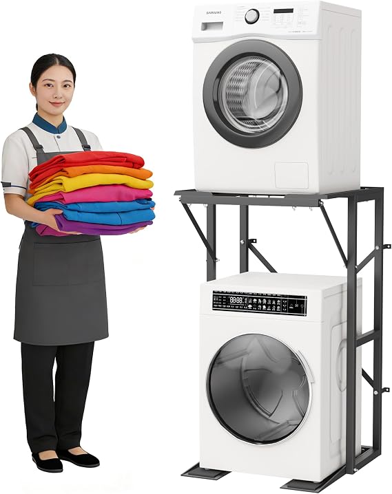 Washer and Dryer Stand,Heavy-Duty Stackable Rack for Portable Washer & Dryer,Industrial Steel Frame,Universal Laundry Organizer for Apartments,Rentals and Space-Saving Solutions