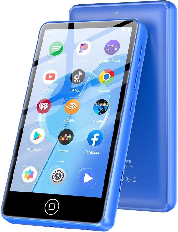 80GB MP3 Player with Bluetooth and WiFi, Android Spotify Music Player for Pandora, Amazon Music, Audible. 4.02" Touchscreen, Speaker, Supports Play Store,Up to 512GB (Blue)