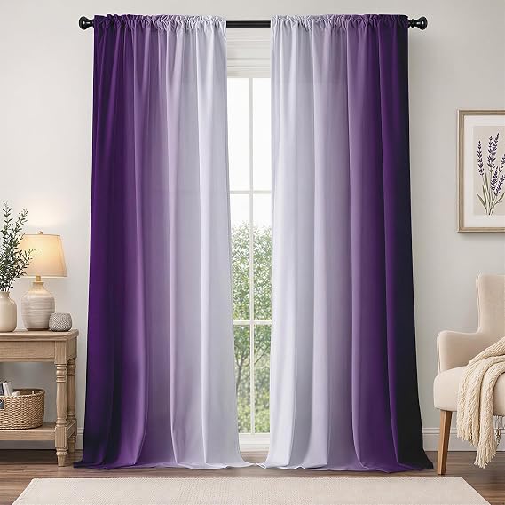 Purple Ombre Curtains 84 Inch Length,2 Panel Set,52 inches Wide
