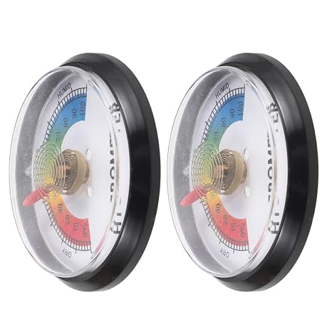 Sewroro 2pcs Reptile Tank Round Hygrometer for Pet Habitat and Acrylic Tank, Accurate Humidity Meter for Reptile and Bearded Dragon Enclosure, Quick Response Reading, Plastic Material