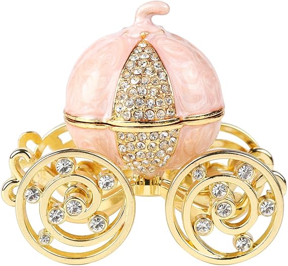 QIFU Classical Pink Pumpkin Carriage Enamel Trinket Box Hinged, Unique Gift for Family