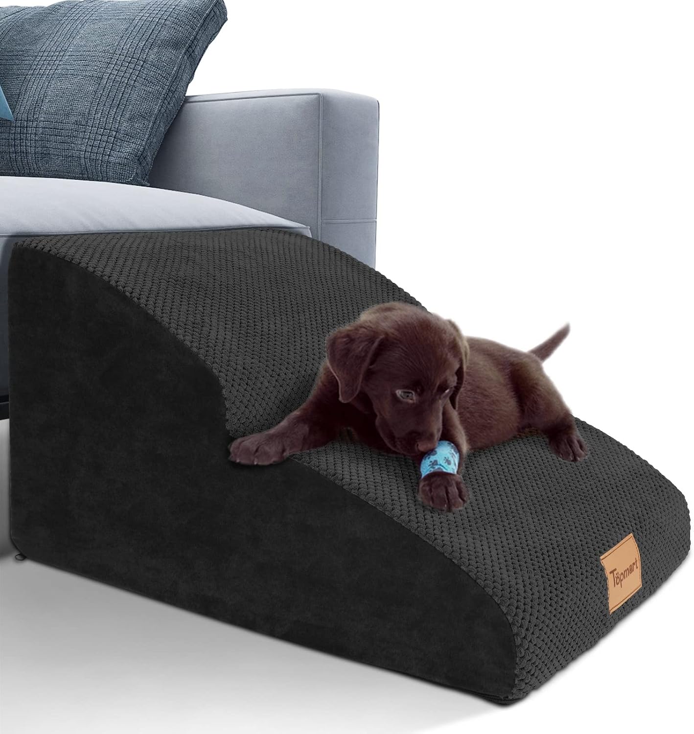 Topmart High Density Extended Foam Dog Ramp&Steps 2 Tiers,11.8 High,Non-Slip Dog Stairs,Soft Foam Pet Ladder with Waterproof Cover,Best for Injured,Older Cats,Pets with Joint Pain