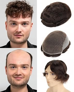 BEEOS Skinlike Real HD Lace Q6 Toupee for Men, HD Lace Front with Thin Skin Base Back and Side, 8x10 Inch Hair Replacement System 130% Density #3 Dark Brown