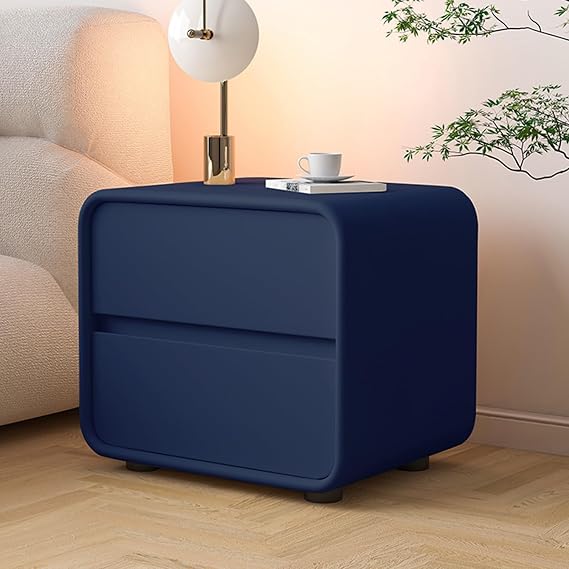 Minimalist Wooden Nightstand Cream Style Bed Side Table Simple Bedside Table 2 Drawer Nightstand Bedside Cabinet Easy to Clean End Side Table Night stand Small Bedroom Bedside Storage Cabinet.(Blue,40