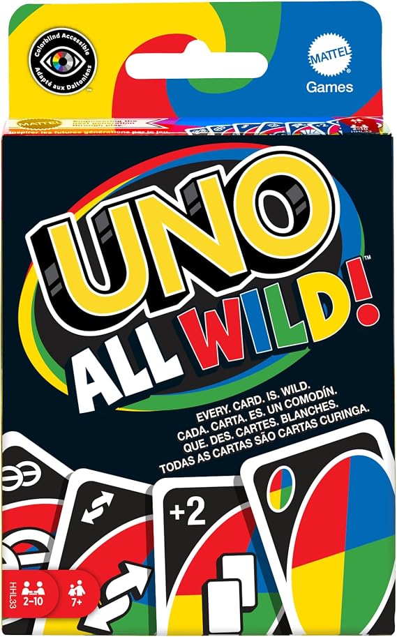 Mattel Games 112 Kartlı UNO All Wild Kart Oyunu, 7 Yaş ve Üzeri Oyuncular için Çocuk, Aile ve Yetişkin Oyun Gecesi için Hediye