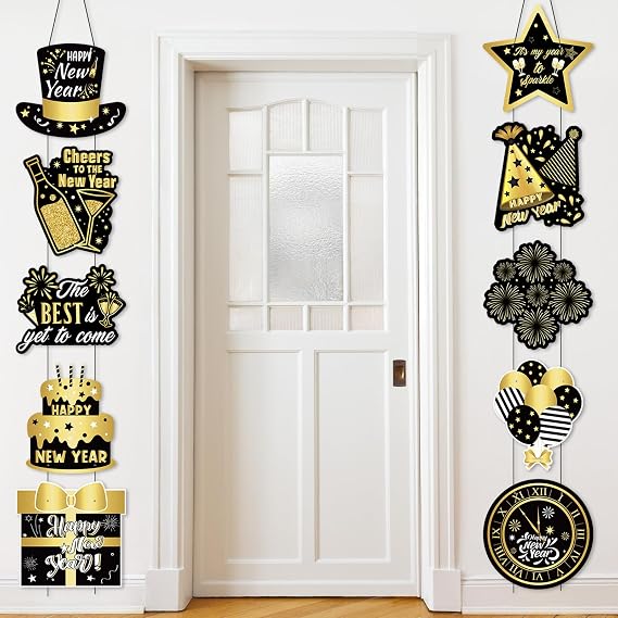 Yaomiao 2 Sets 2026 Happy Lunar New Year Decorations, Black and Gold Chinese New Year Door Banner Home Hanging Decor Years Eve Party Supplies 2026 Decorations for Outdoor Indoor Home Wall
