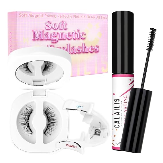 CALAILIS Magnetic Eyelashes with Applicator Upgrade Soft Magnetic Lashes Natural Look, Lash Cluster Glue Super Strong Hold Waterproof Non-Irritating,