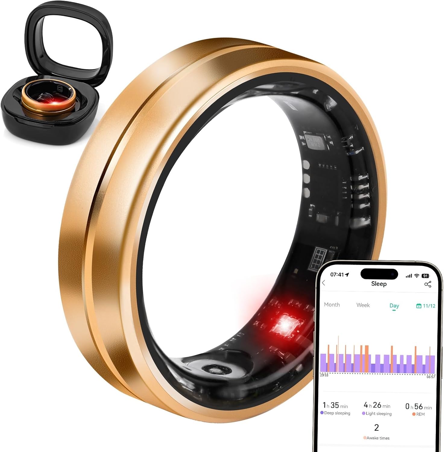Smart Ring Fitness Tracker for Women Men - Waterproof Health Rings for Sleep Tracker, Heart and Blood Oxygen Monitor, Fitness Ring for Family Care,Step and Burned Calories Counter7#