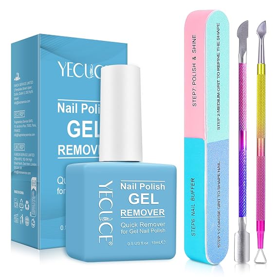 Gel Nail Polish Remover, Gel Polish Remover Kit with Cuticle Pusher and Nail Polish Scraper Tools, Quick & Easy Polish Remover In 3-5 Minutes, No Need Soaking Or Wrapping-0.5floz